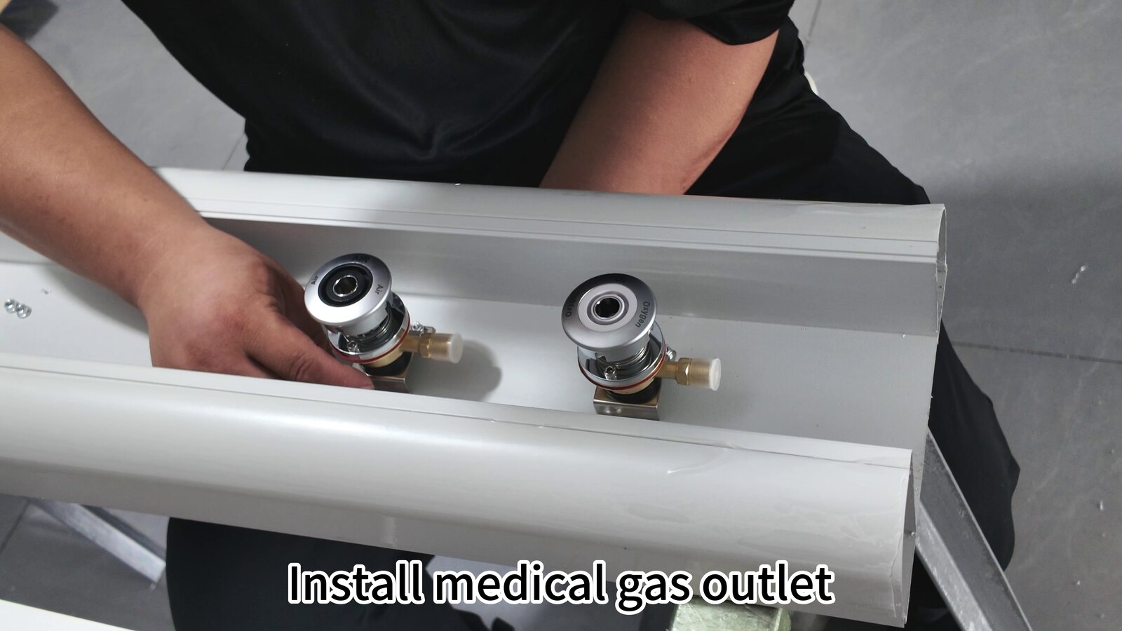 Installing medical gas outlets in a BHU210-73 front panel