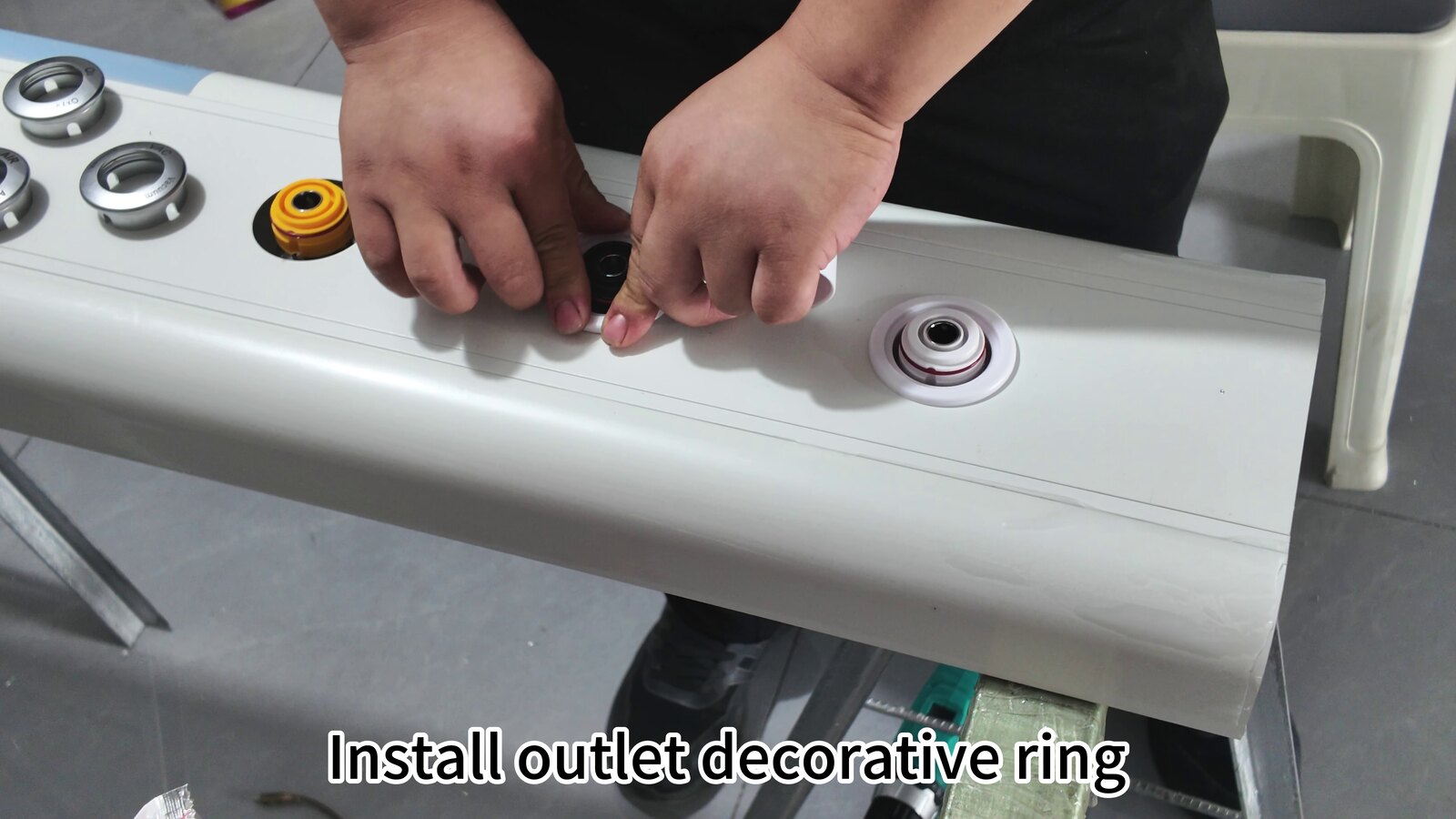 Installing a decorative ring around a medical gas outlet