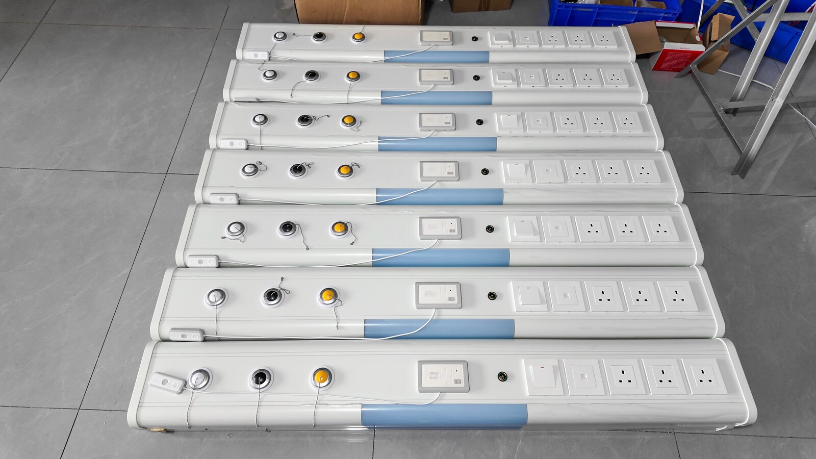 Completed BHU210-73 bed head units from a 15-unit workshop batch