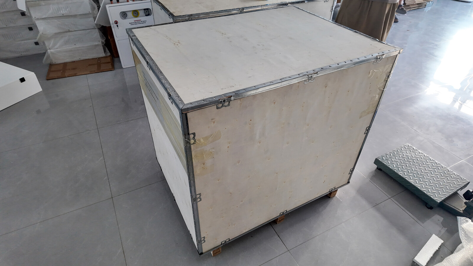 Closed wooden crate for the September 22 shipment.