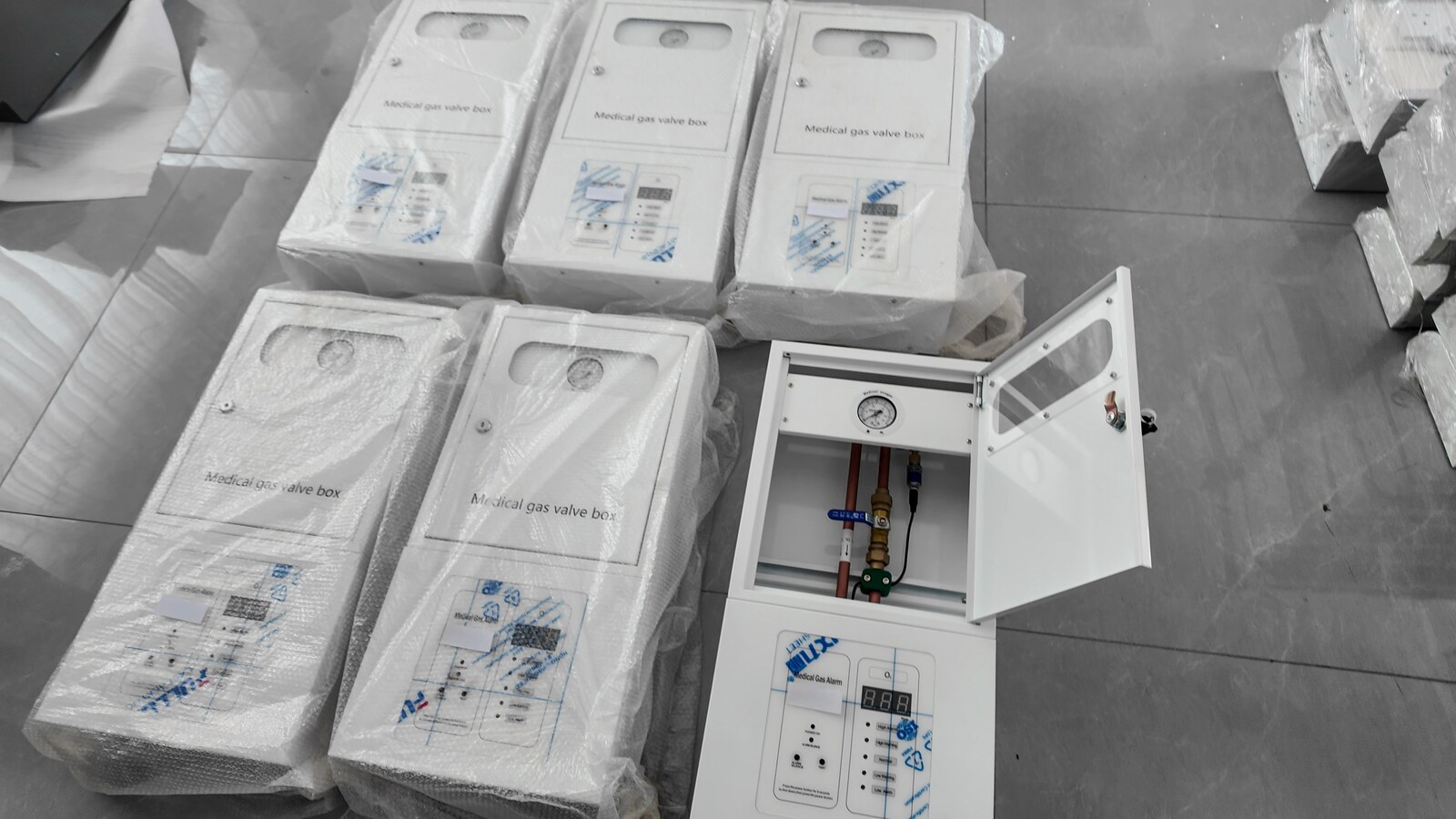 GVB-7 cabinets from the September 28 shipment, with some protective wrapping still in place.