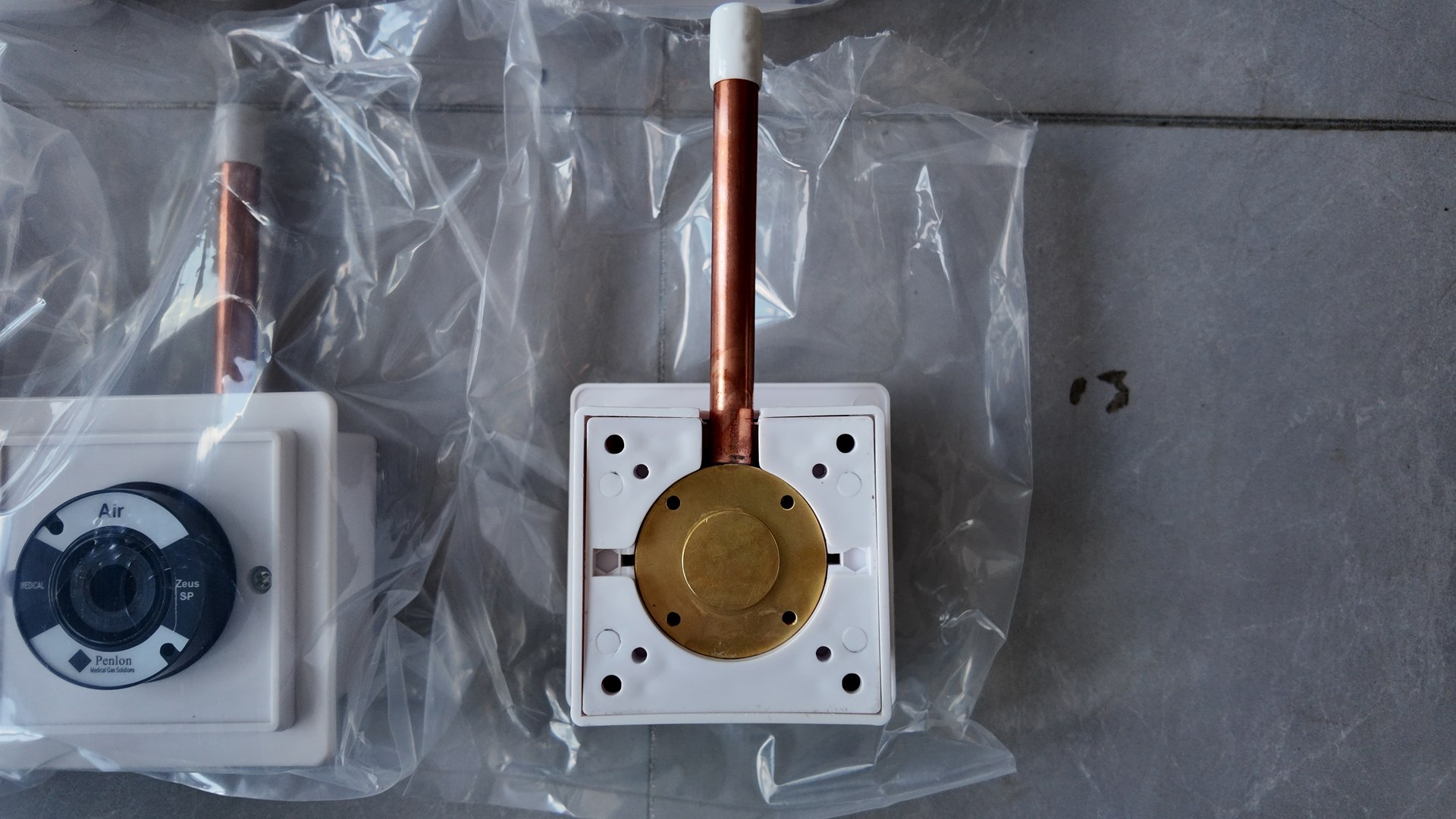 Rear view of British standard air outlet and copper connection tube